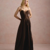 VESTIDO DE FESTA NORUEGA CREPE ACETINADO - MARROM