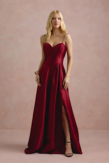 VESTIDO DE FESTA NORUEGA CREPE ACETINADO - VINHO