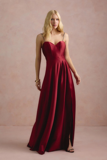 VESTIDO DE FESTA NORUEGA CREPE ACETINADO - VINHO