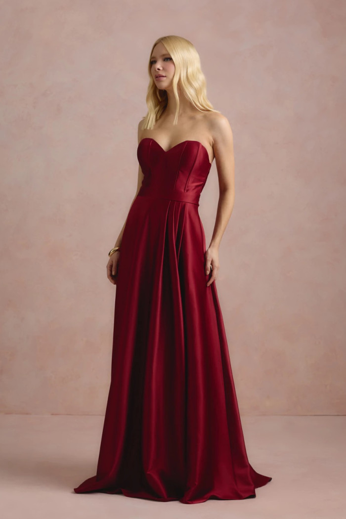 VESTIDO DE FESTA NORUEGA CREPE ACETINADO - VINHO