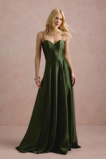 VESTIDO DE FESTA NORUEGA CREPE ACETINADO - VERDE OLIVA