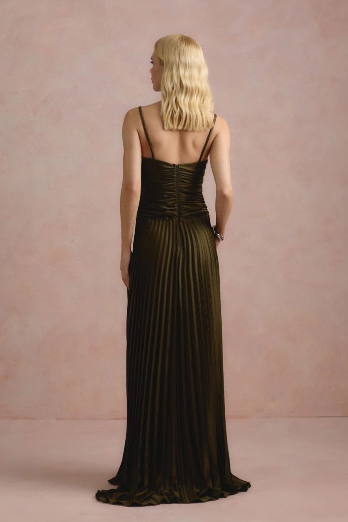 VESTIDO DE FESTA TANGARÁ PLISSADO - VERDE OLIVA