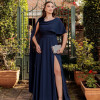 VESTIDO DE FESTA LONGO GARDEN DETALHE CAPA - AZUL MARINHO