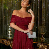   VESTIDO ÁGATA OMBRO A OMBRO TULE COM BRILHO - MARSALA