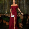   VESTIDO ÁGATA OMBRO A OMBRO TULE COM BRILHO - MARSALA