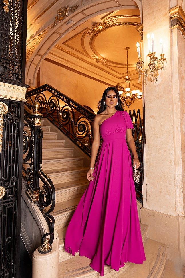 VESTIDO BUENOS AIRES UM OMBRO - FÚCSIA