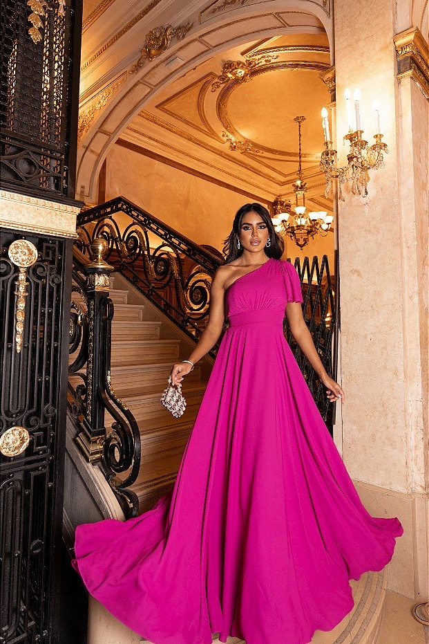 VESTIDO BUENOS AIRES UM OMBRO - FÚCSIA