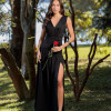 VESTIDO LONGO KOURTNEY DRAPEADO FENDA - PRETO