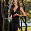 VESTIDO LONGO KOURTNEY DRAPEADO FENDA - PRETO