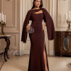 VESTIDO DE FESTA SEUL T.Q.C COM CAPA - MARROM