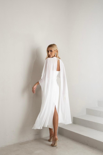 VESTIDO TAMIRES T.Q.C ALFAIATARIA COM CAPA CHIFFON NOIVINHAS - OFF WHITE