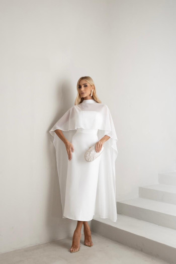VESTIDO TAMIRES T.Q.C ALFAIATARIA COM CAPA CHIFFON NOIVINHAS - OFF WHITE