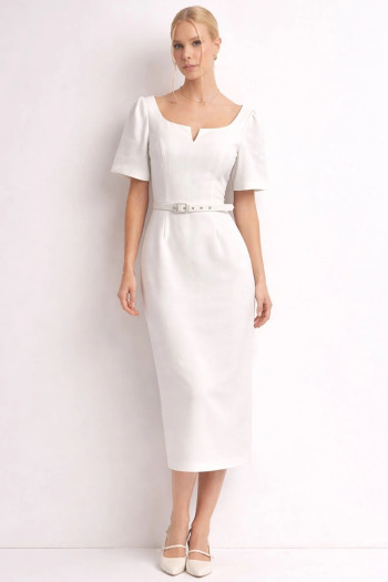 VESTIDO ALINE MIDI TUBINHO COM MANGA - OFF WHITE