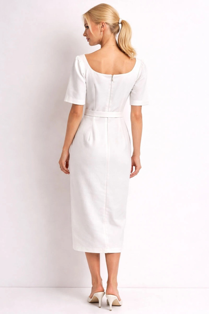 VESTIDO ALINE MIDI TUBINHO COM MANGA - OFF WHITE