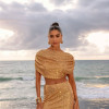 CONJUNTO CROPPED E SAIA EM PAETÊ VIVIAN - DOURADO