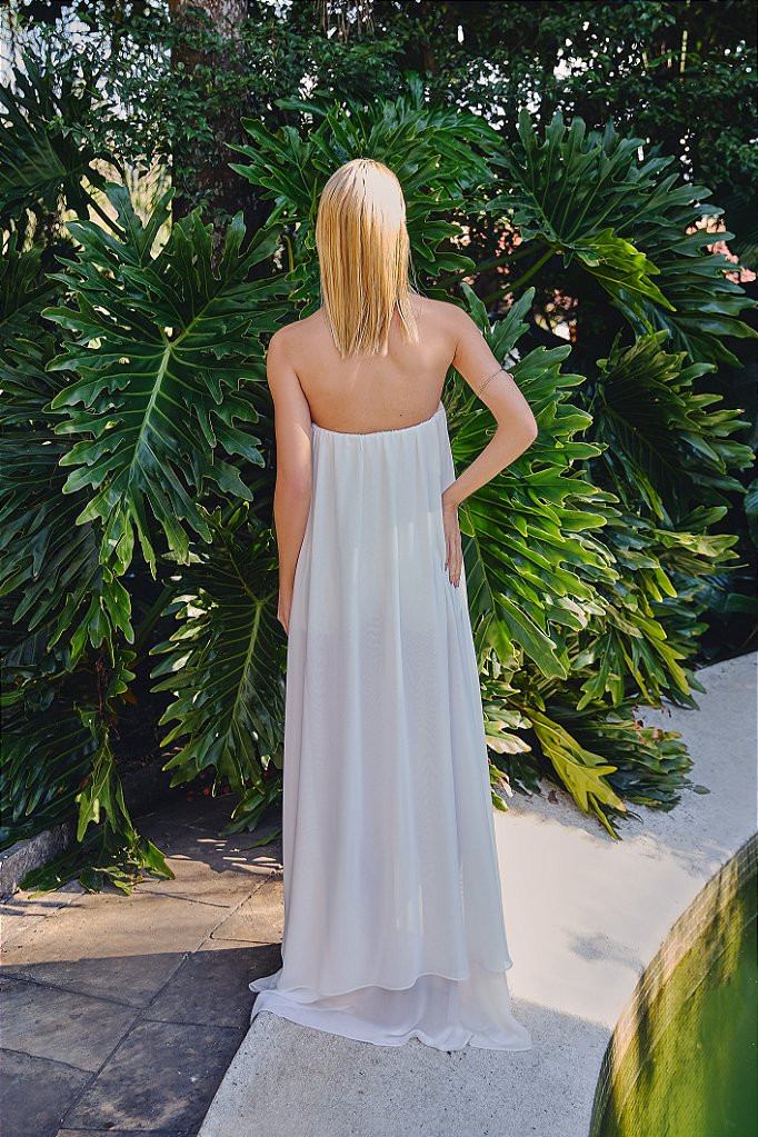 VESTIDO LONGO T.Q.C. COM MACAQUINHO - OFF WHITE