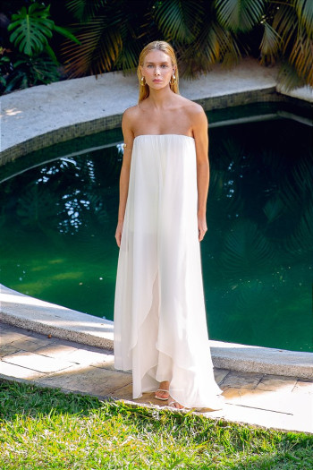 VESTIDO LONGO T.Q.C. COM MACAQUINHO - OFF WHITE