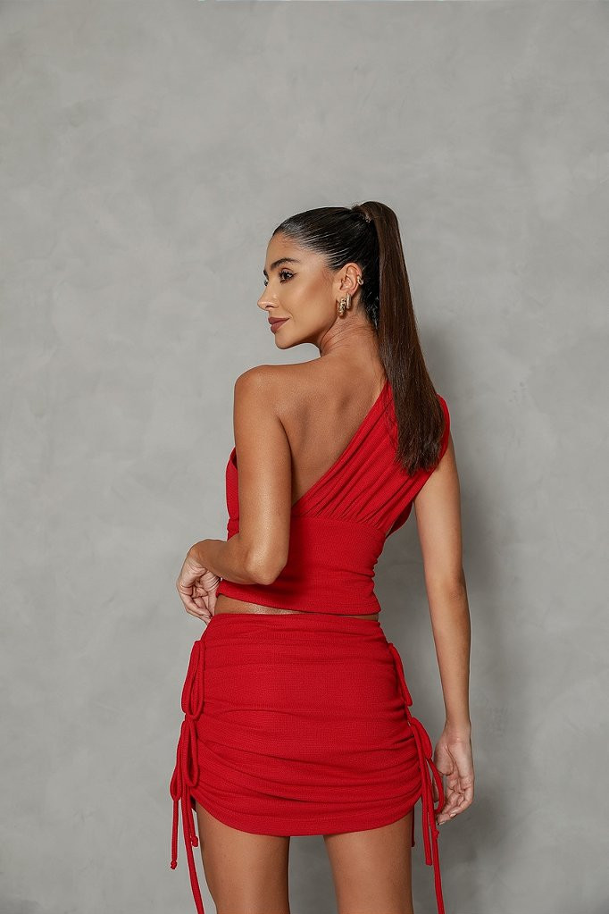 SAIA FRANZIDA TIRAS LATERAIS - VERMELHO