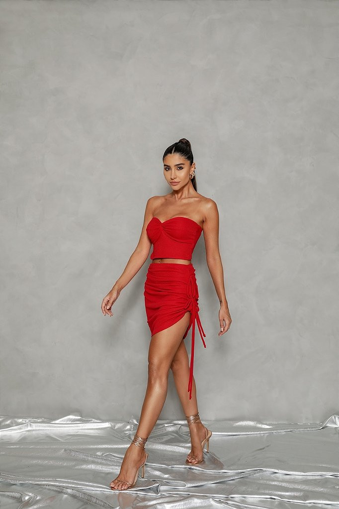 SAIA FRANZIDA TIRAS LATERAIS - VERMELHO