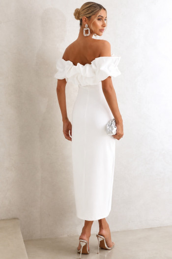 VESTIDO OMBRO A OMBRO MIDI BABADOS PATY - BRANCO