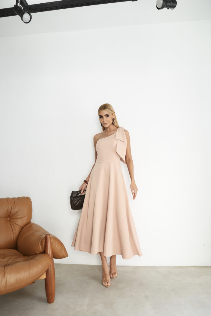 VESTIDO GLÁUCIA UM OMBRO COM LAÇO - ROSÉ