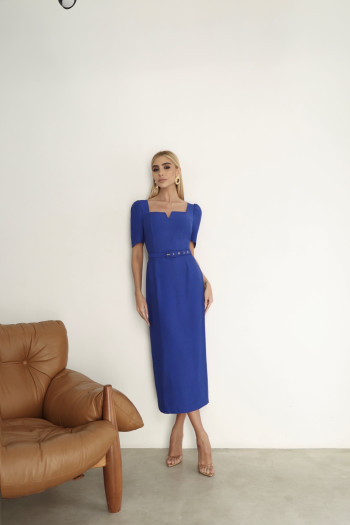 VESTIDO ALINE MIDI TUBINHO COM MANGA - AZUL
