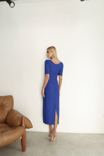 VESTIDO ALINE MIDI TUBINHO COM MANGA - AZUL