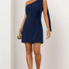 VESTIDO TALITA UM OMBRO SÓ COM FAIXA - AZUL MARINHO