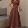 VESTIDO GLÁUCIA UM OMBRO COM LAÇO - MARROM