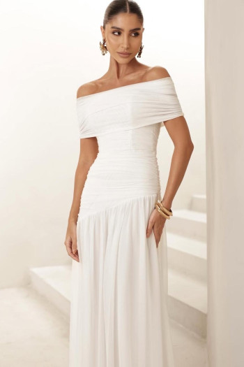 VESTIDO DE FESTA ALICE MICROTULE COM CAPA - OFF WHITE
