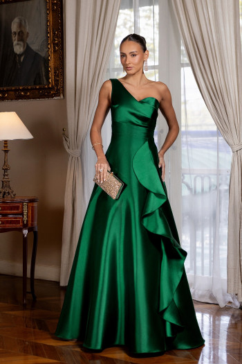 VESTIDO DE FESTA FIRENZE ZIBELINE UM OMBRO - VERDE ESMERALDA