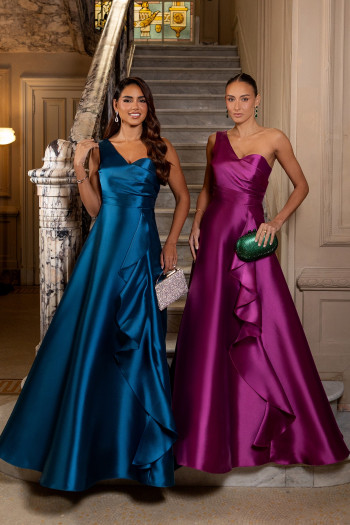VESTIDO DE FESTA FIRENZE ZIBELINE UM OMBRO - FÚCSIA