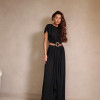 CONJUNTO RENATA CALÇA E BLUSA CROPPED OMBREIRAS - PRETO