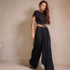 CONJUNTO RENATA CALÇA E BLUSA CROPPED OMBREIRAS - PRETO
