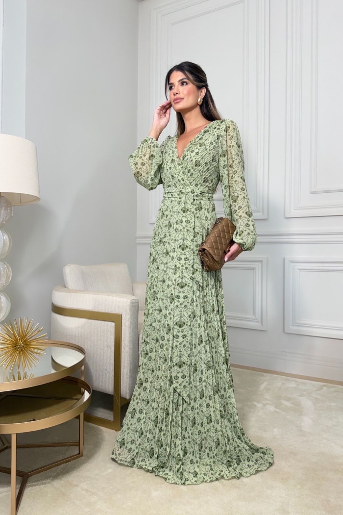 VESTIDO ESTAMPADO ARIANE MANGA LONGA - VERDE MENTA