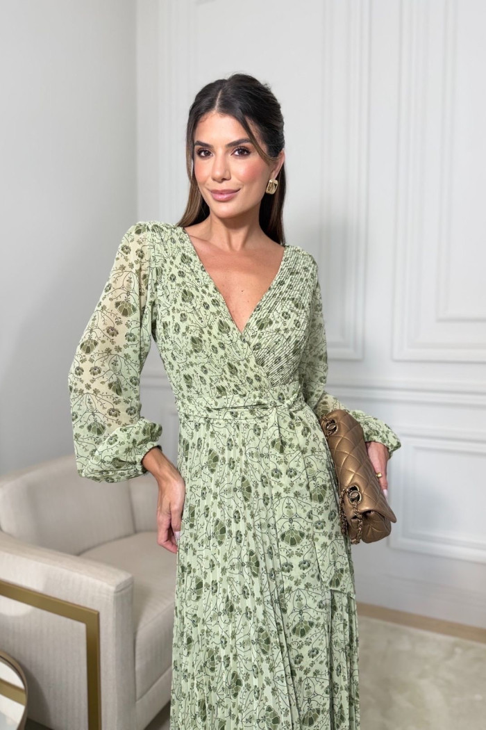 VESTIDO ESTAMPADO ARIANE MANGA LONGA - VERDE MENTA