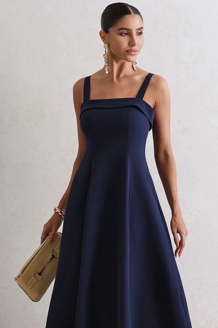VESTIDO TEODORA COM ALÇA E BOLSOS - AZUL MARINHO