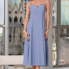 VESTIDO CAROL DECOTE V COM ALÇAS - AZUL