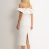 VESTIDO DRIELY MIDI DECOTE V COM BABADOS - OFF WHITE
