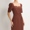 VESTIDO GEORGIA RISCA DE GIZ - MARROM