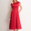 VESTIDO HILDA MIDI DETALHE FLOR - VERMELHO