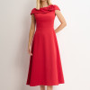 VESTIDO HILDA MIDI DETALHE FLOR - VERMELHO