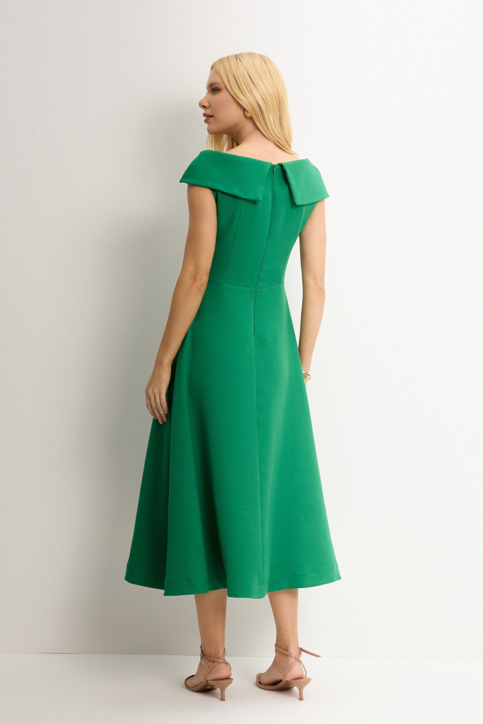 VESTIDO HILDA MIDI DETALHE FLOR - VERDE