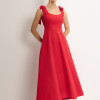 VESTIDO KÁTIA LONGUETE COM ALÇA E LAÇOS - VERMELHO