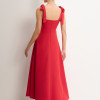 VESTIDO KÁTIA LONGUETE COM ALÇA E LAÇOS - VERMELHO