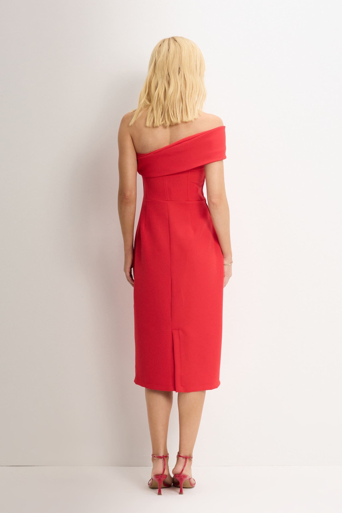 VESTIDO MIDI DETALHE UM OMBRO SAMARA - VERMELHO