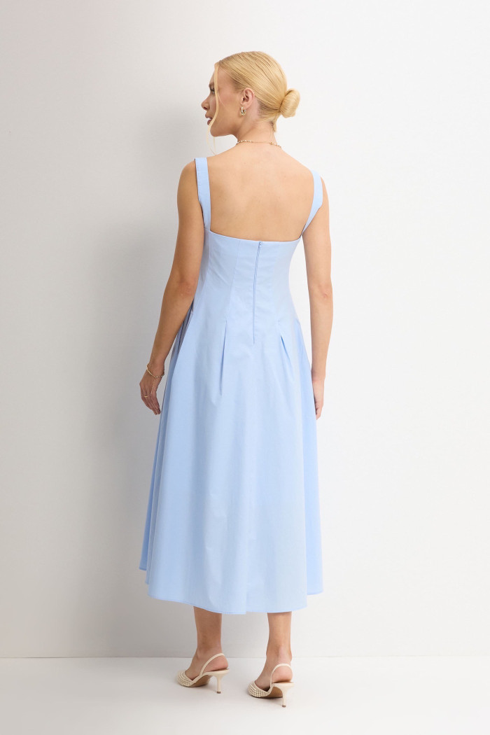 VESTIDO ORNELA COM PREGAS E DETALHE LAÇO NA ALÇA - AZUL CLARO