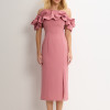 VESTIDO OMBRO A OMBRO MIDI BABADOS PATY - ROSA