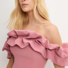 VESTIDO OMBRO A OMBRO MIDI BABADOS PATY - ROSA
