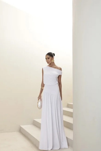 VESTIDO LONGO DRAPEADO CAMILLA - BRANCO